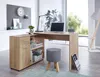 A modern home office setup with a corner desk, laptop, lamp, and stool. Anteprima dell’immagine prodotto