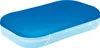 A blue pool cover is shown on top of an empty, light blue inflatable pool. Produktbild-Vorschau