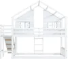 A white bunk bed with a house-like roof and windows, featuring a slide and ladder. Náhled obrázku produktu