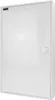 A white electrical distribution box with a closed door and a circular handle. Produktbild-Vorschau