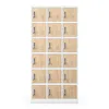 A full view of a metal locker unit with 18 compartments, each with a wood-grain finish and a lock. Voir les images du produit