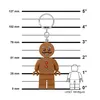 A size chart showing a LEGO Gingerbread Man keychain next to a LEGO Minifigure outline, with measurements in millimeters and inches. Produktbild-Vorschau