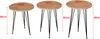 Three round tables of varying heights are shown with dimensions indicated by red lines and text. Podgląd zdjęcia produktu