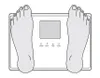 A top-down view of a digital scale with two feet placed on it. Produktbild-Vorschau