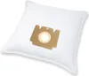 A white vacuum cleaner bag with a brown cardboard attachment. Produktbild-Vorschau