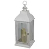 A white vintage lantern with three LED candles inside, set against a white background. Produktbild-Vorschau