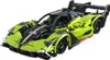 A lime green and black Lego Technic style sportscar with racing stripes. Produktbild-Vorschau