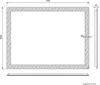 A technical drawing of a rectangular mirror with dimensions and frame thickness indicated. Náhled obrázku produktu