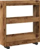 A narrow, three-tier storage cart with a rustic wood-like finish and wheels. Podgląd zdjęcia produktu