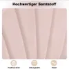 Close-up of pink velvet fabric with text and icons describing its features. Produktbild-Vorschau