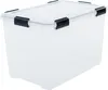 A clear, studio shot of a transparent storage box with black latches. Produktbild-Vorschau