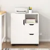 A white storage cabinet with a printer and books on top, placed near a desk. Podgląd zdjęcia produktu
