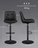 Two views of a black bar stool with dimensions and weight capacity indicated. Produktbild-Vorschau