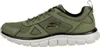 Side view of a single olive green Skechers sneaker on a white background. Produktbild-Vorschau