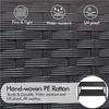 Close-up of grey rattan weave with feature icons and text. Produktbild-Vorschau