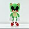 A green plush toy resembling Sonic the Hedgehog, with black eyes and red "blood" dripping from its mouth, standing on a white surface against a white background. Produktbild-Vorschau