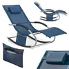 A blue rocking lounge chair with a headrest and a side pocket, shown from multiple angles. Produktbild-Vorschau