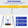 A swing set frame with a circular swing, showing a weight capacity and product features. Produktbild-Vorschau