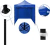 A collage showing different parts and details of a blue pop-up tent. Produktbild-Vorschau