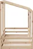 A side view of a wooden children's bed frame with a sloped roof. Náhled obrázku produktu
