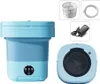 A collage of images showing a portable washing machine and its accessories. Náhled obrázku produktu