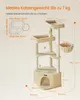 A diagram and dimensions of a cat tree are shown against a light background. Produktbild-Vorschau