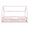 A pink and white house-shaped bed frame with a slatted base, shown from the front against a white background. Anteprima dell’immagine prodotto