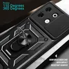 Close-up of a black phone case with a ring stand and camera cover. Produktbild-Vorschau