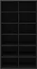 An empty black bookshelf with multiple compartments. Produktbild-Vorschau
