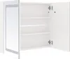 An open white cabinet with a mirrored door and shelves. Produktbild-Vorschau