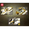 Collage of three images showing different angles and features of a white and gold vintage car model. Voir les images du produit