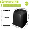 Collage showing product dimensions and example phone size for scale. Náhled obrázku produktu