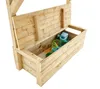 A wooden storage box with toys inside, with the lid open. Náhled obrázku produktu