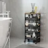 A bathroom with a bathtub and a rolling storage cart. Voir les images du produit