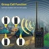 A group of walkie-talkies are shown in a camping setting, with text highlighting the 'Group Call Function'. Produktbild-Vorschau