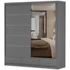 A gray sliding door wardrobe with mirrored doors and three drawers at the bottom, shown in a bedroom setting. Voir les images du produit