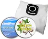 A vacuum cleaner bag with two circular overlays showing different scents: ocean and cotton flower. Náhľad obrázku produktu