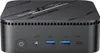 A front view of a black mini PC with ports and labels visible. Produktbild-Vorschau
