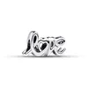 A silver charm with the word "love" written in cursive, with a heart shape in the center of the "o". Voir les images du produit