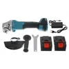 A collection of cordless angle grinder components and accessories laid out on a white background. Náhled obrázku produktu