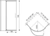 Technical drawings of a shower cabin with dimensions and a top-down view. Podgląd zdjęcia produktu