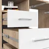 A close-up view of a white drawer with a silver handle on a wooden desk. Produktbild-Vorschau