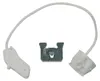 A white background with three dishwasher parts: a white plastic cord with a white plastic attachment on the left, a small metal bracket in the center, and a white plastic attachment on the right. Anteprima dell’immagine prodotto