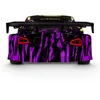 The back view of a remote-controlled car with a purple and black tiger stripe pattern. Voir les images du produit