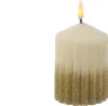 LED Kerze LIV - gerillt - Echtwachs - 3D Flamme - H: 10cm - D: 7cm - Timer - weiß/gold Produktbild-Vorschau
