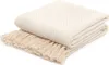 A folded cream-colored blanket with fringe is shown against a white background. Podgląd zdjęcia produktu