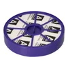 A close-up view of a round, purple-rimmed HEPA filter for a vacuum cleaner. Produktbild-Vorschau
