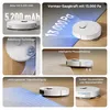Collage of images showcasing features of a white robot vacuum cleaner. Produktbild-Vorschau