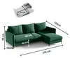 A green sectional sofa with dimensions indicated by measurement lines and text. Produktbild-Vorschau