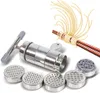 A manual pasta maker with various attachments and freshly made pasta. Produktbild-Vorschau